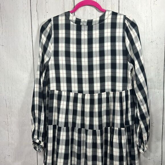 Maeve Anthropologie Gingham Tiered Mini Dress Cottagecore Picnic Fall Layering - Picture 13 of 14